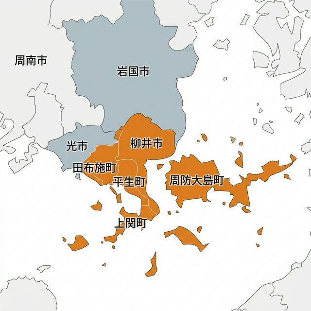 柳井市を中心とするぽぴぃの訪問対応エリアマップ